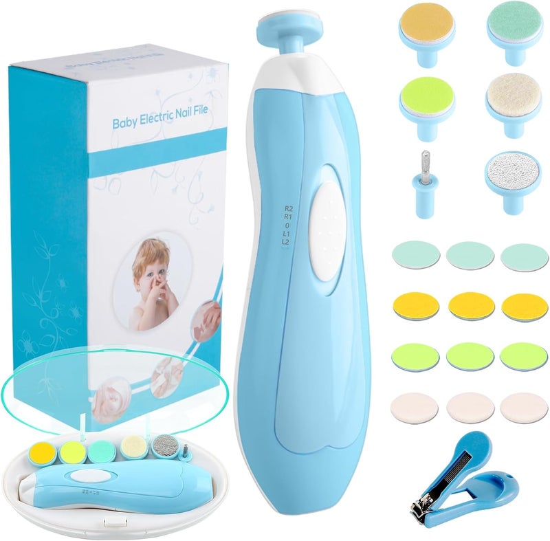 Consevisen Baby Nail Trimmer Electric Nail File Baby Nail Clippers, 20 in 1 Safe Nail Filer Grinder Kit for Newborn Infant Toddler Kids or Adults Toes Fingernails Care Trim Polish, Led Light and Grinding Heads - Image 1